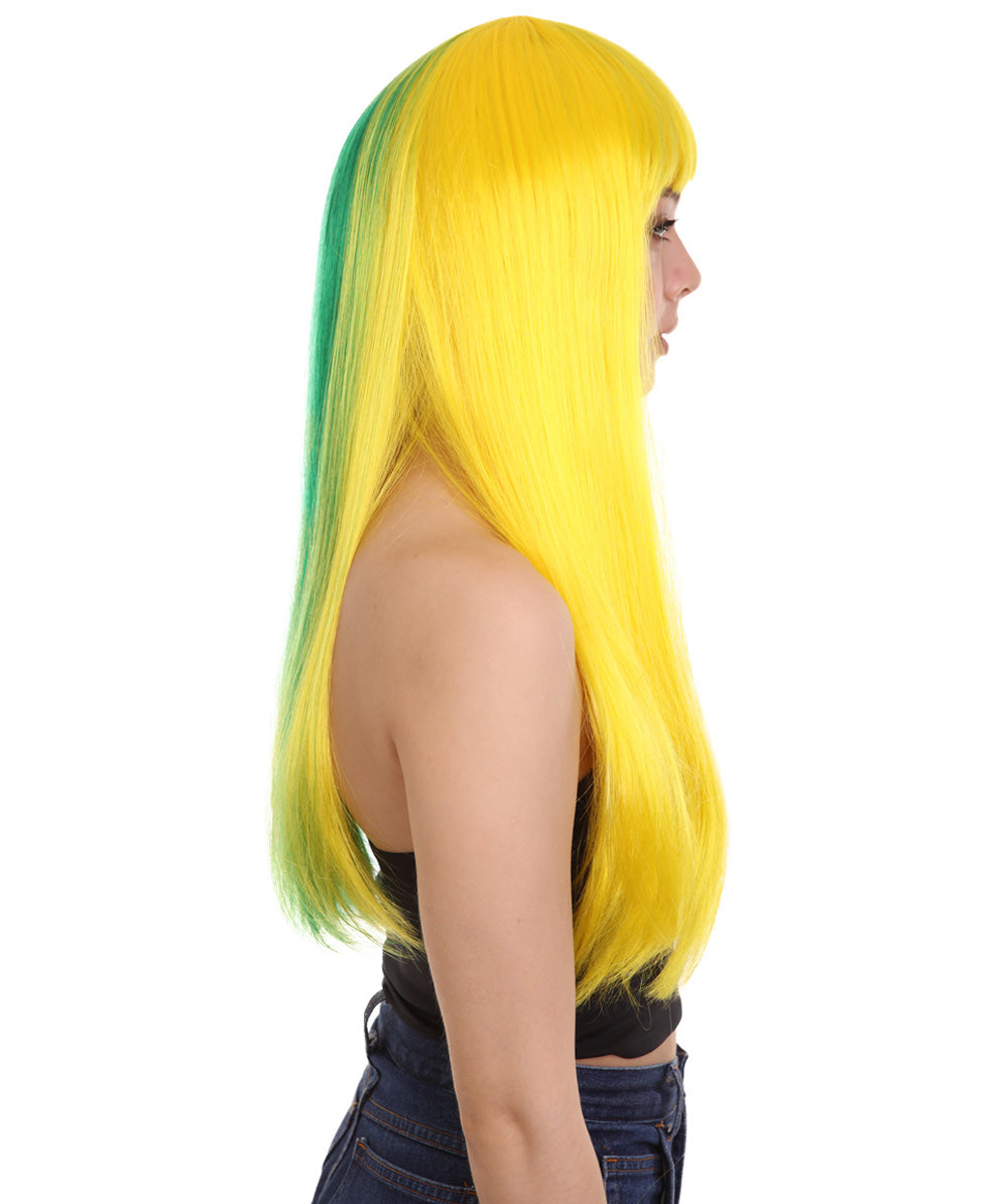 Yellow & Green Women's Two-Tone Long Straight Wig