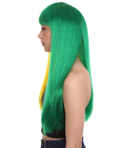 Yellow & Green Women's Two-Tone Long Straight Wig