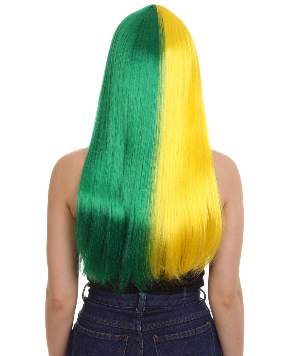 Yellow & Green Women's Two-Tone Long Straight Wig