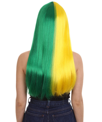 Yellow & Green Women's Two-Tone Long Straight Wig