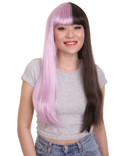 Lt. Pink & Dark Brown Women's Two-Tone Long Straight Wig