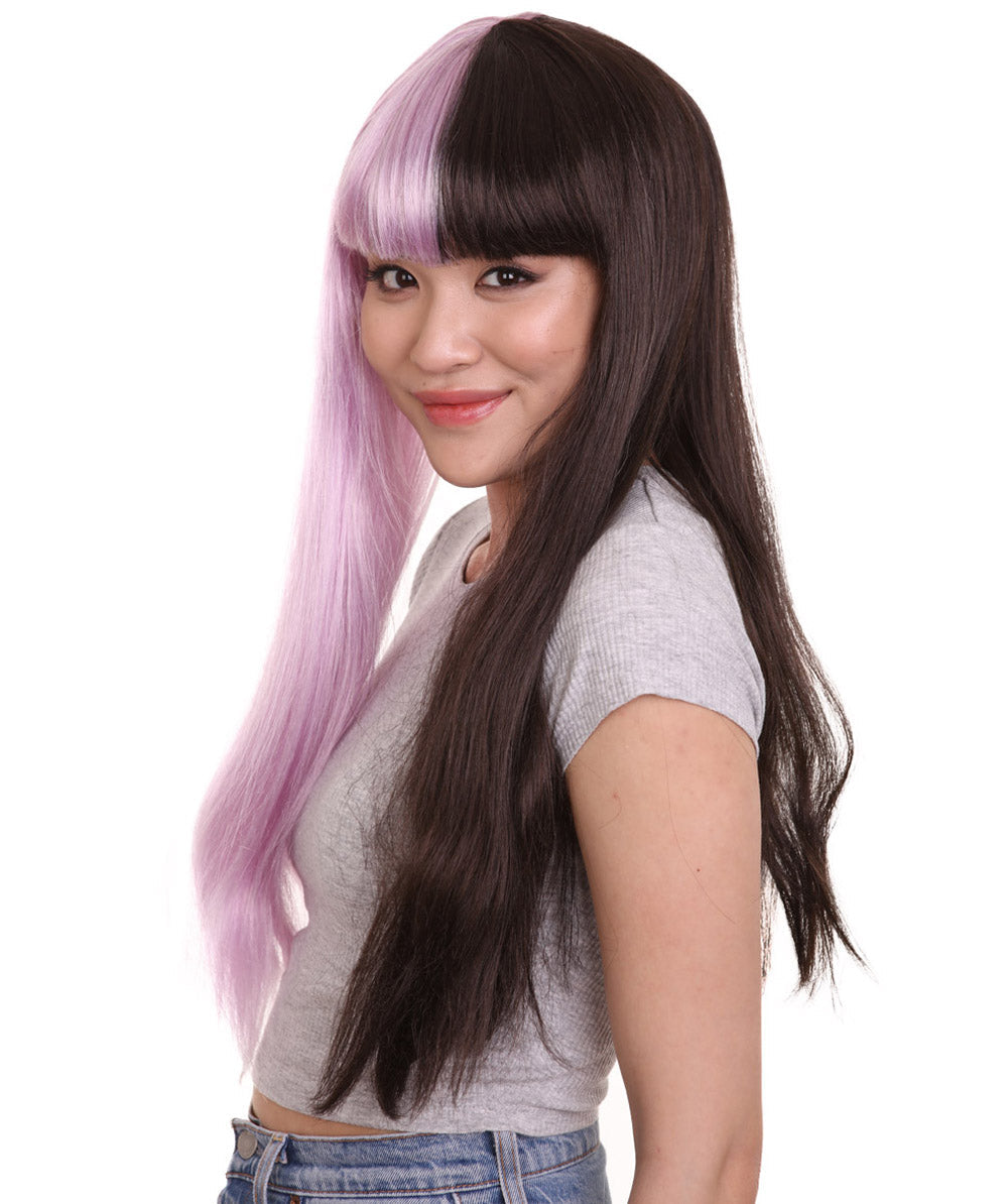 Lt. Pink & Dark Brown Women's Two-Tone Long Straight Wig