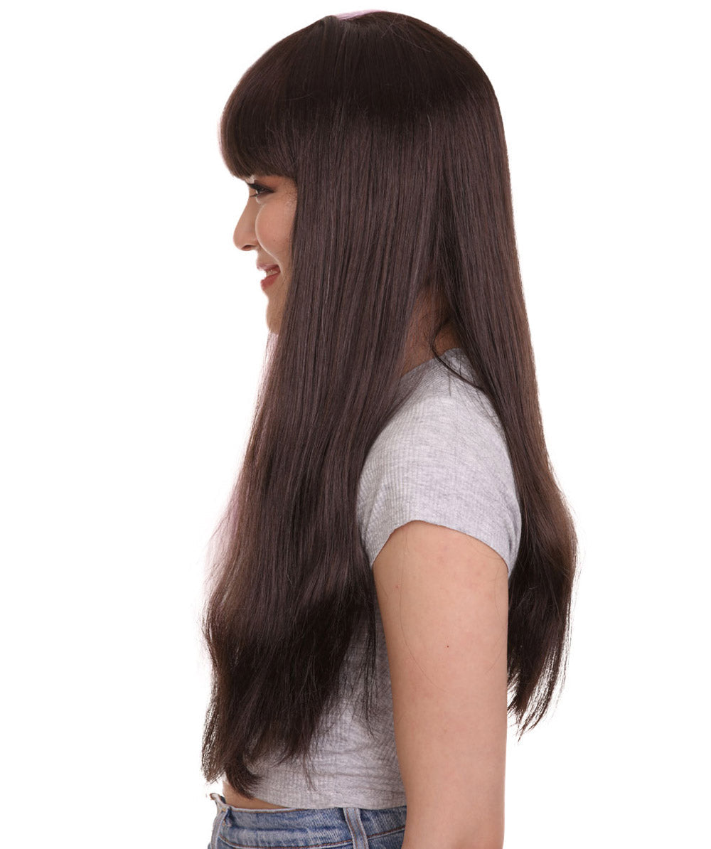 Lt. Pink & Dark Brown Women's Two-Tone Long Straight Wig
