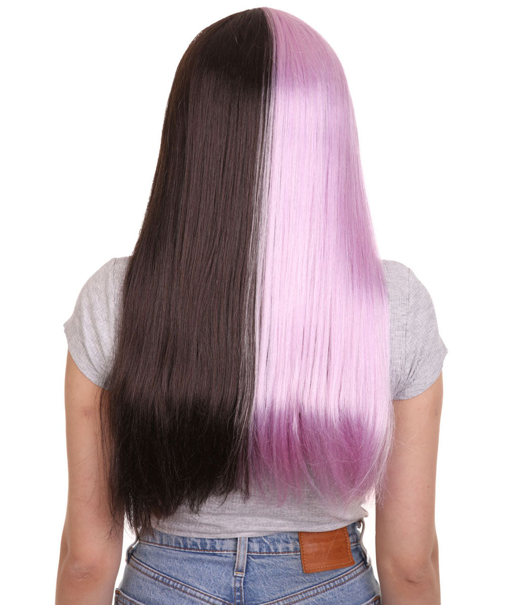 Lt. Pink & Dark Brown Women's Two-Tone Long Straight Wig