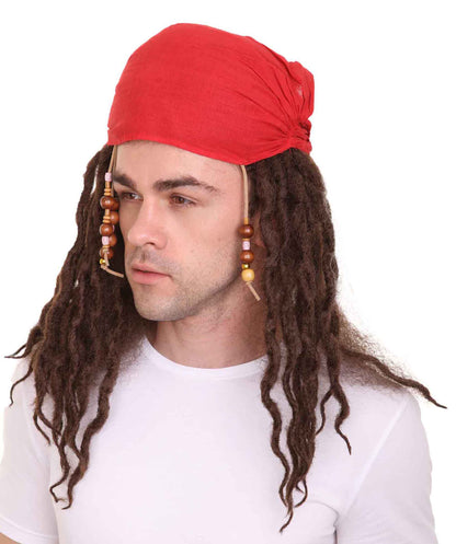 Pirate Captain Wig | Wig With Red Bandana | Premium Breathable Capless Cap