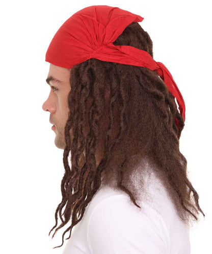 Pirate Captain Wig | Wig With Red Bandana | Premium Breathable Capless Cap