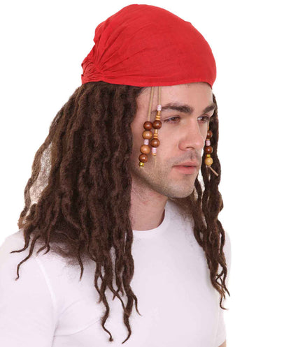 Pirate Captain Wig | Wig With Red Bandana | Premium Breathable Capless Cap