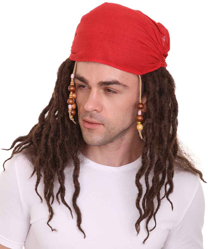 Pirate Captain Wig | Wig With Red Bandana | Premium Breathable Capless Cap