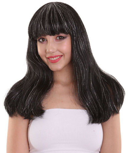 Long Bob Wig With Silver Tinsel Highlights