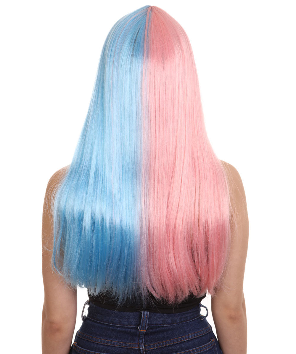 Lt. Pink & Lt. Blue Women's Two-Tone Long Straight Wig