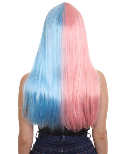 Lt. Pink & Lt. Blue Women's Two-Tone Long Straight Wig