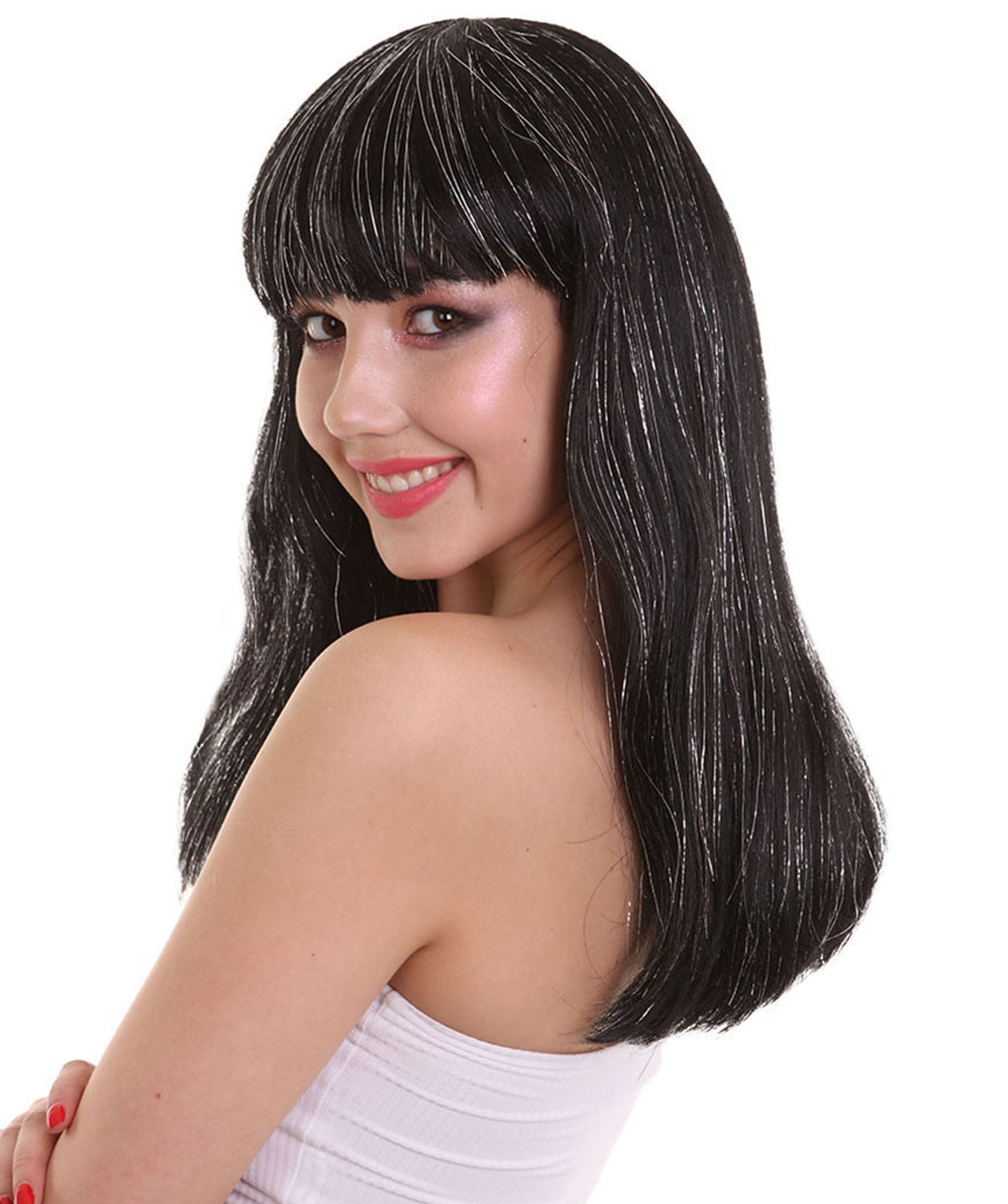 Long Bob Wig With Silver Tinsel Highlights