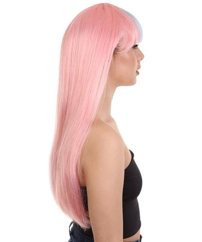 Lt. Pink & Lt. Blue Women's Two-Tone Long Straight Wig