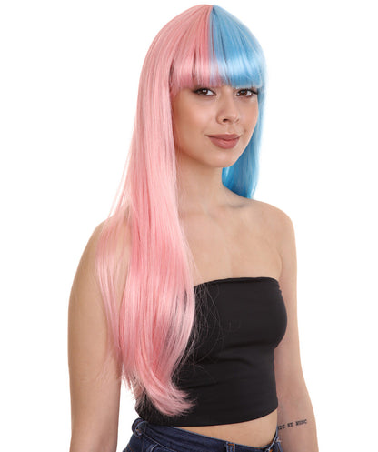Lt. Pink & Lt. Blue Women's Two-Tone Long Straight Wig