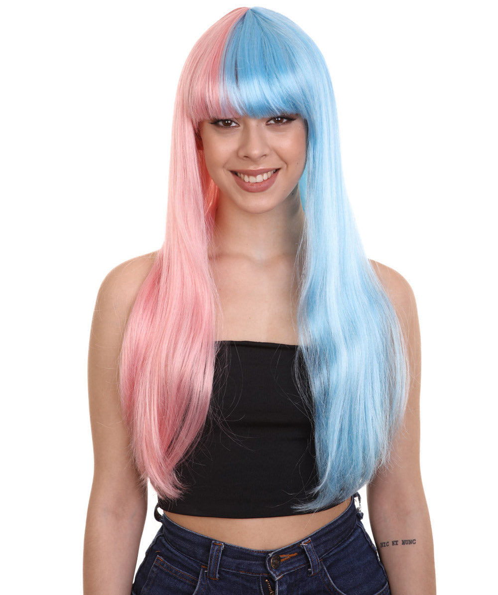 Lt. Pink & Lt. Blue Women's Two-Tone Long Straight Wig