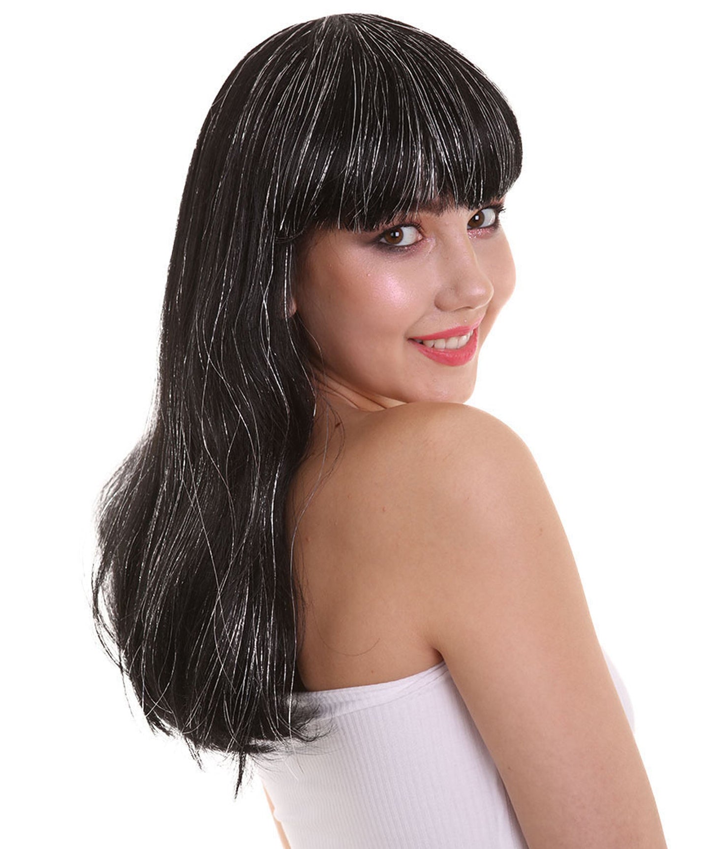 Long Bob Wig With Silver Tinsel Highlights