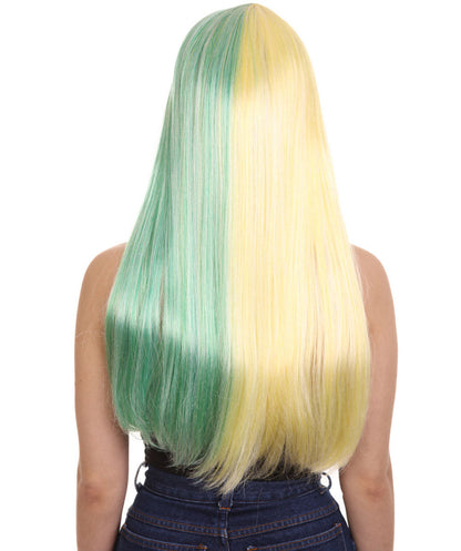 Lt. Yellow & Lt. Green Women's Two-Tone Long Straight Wig
