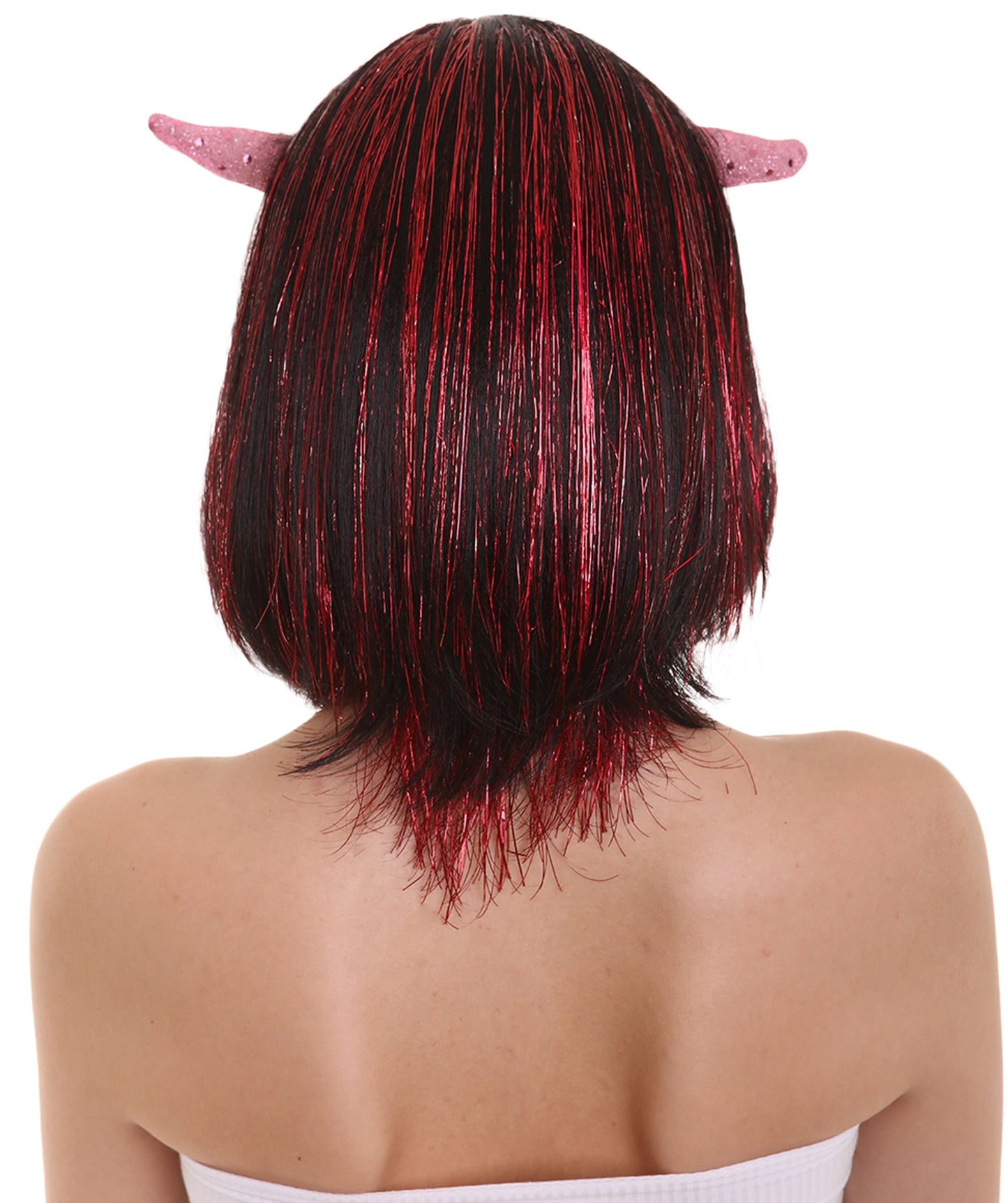 Women's Devilish Tinsel Bob with Horns | Rave Wig | Premium Breathable Capless Cap