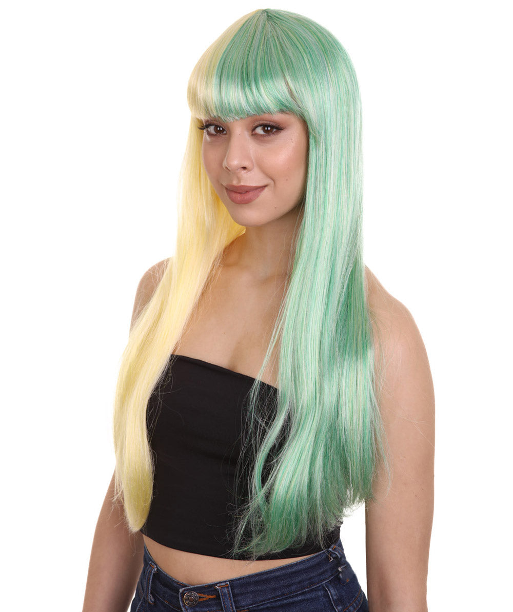 Lt. Yellow & Lt. Green Women's Two-Tone Long Straight Wig