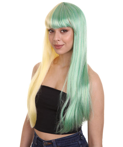 Lt. Yellow & Lt. Green Women's Two-Tone Long Straight Wig