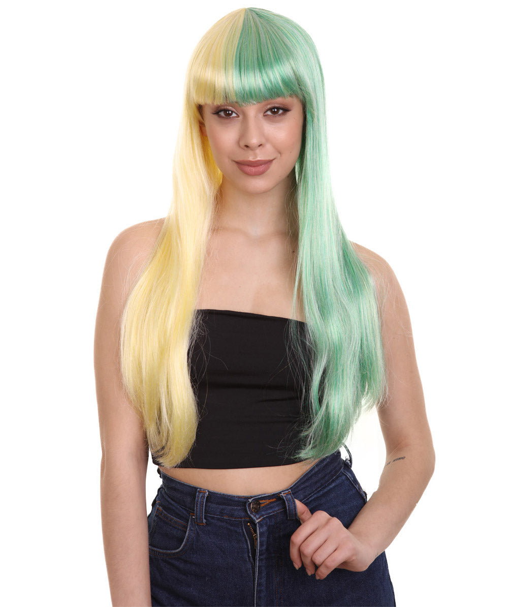 Lt. Yellow & Lt. Green Women's Two-Tone Long Straight Wig
