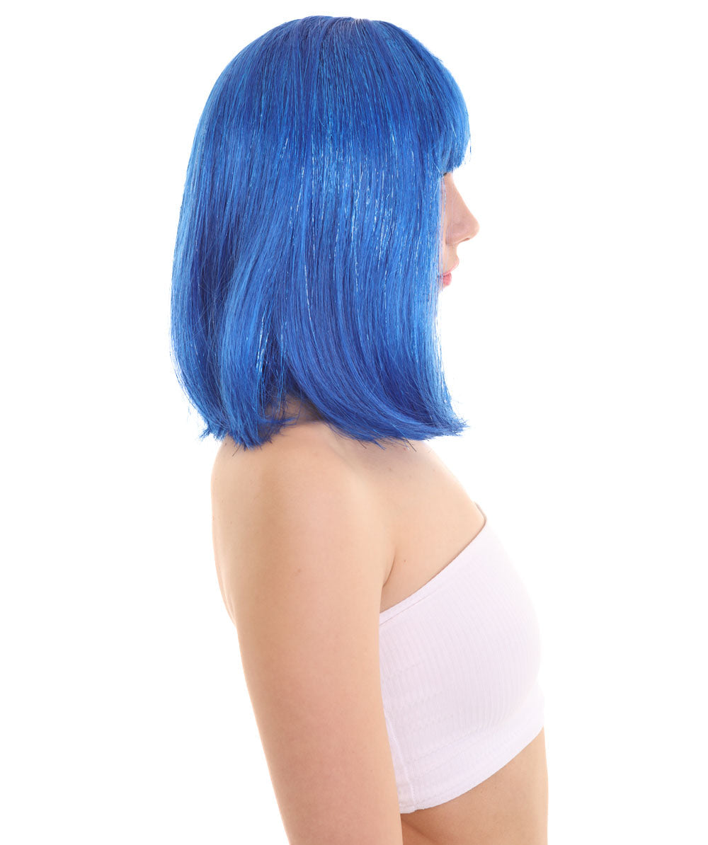 Bright Blue Bob with Blue Tinsel | Sparkly Celebrity Halloween Wig | Premium Capless Cap