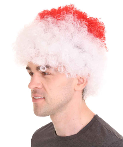 Japan Sport Afro Fun Wig | Jumbo White Red Wig