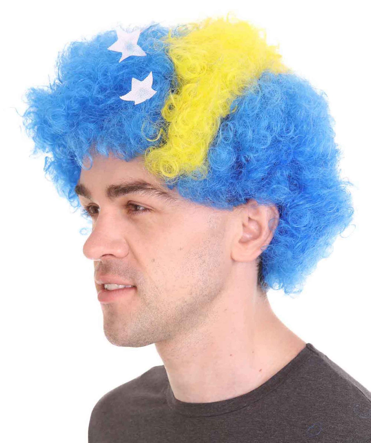 Bosnia and Herzegovina Sport Afro Fun Wig | Blue Yellow Wig