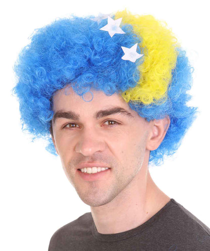 Bosnia and Herzegovina Sport Afro Fun Wig | Blue Yellow Wig