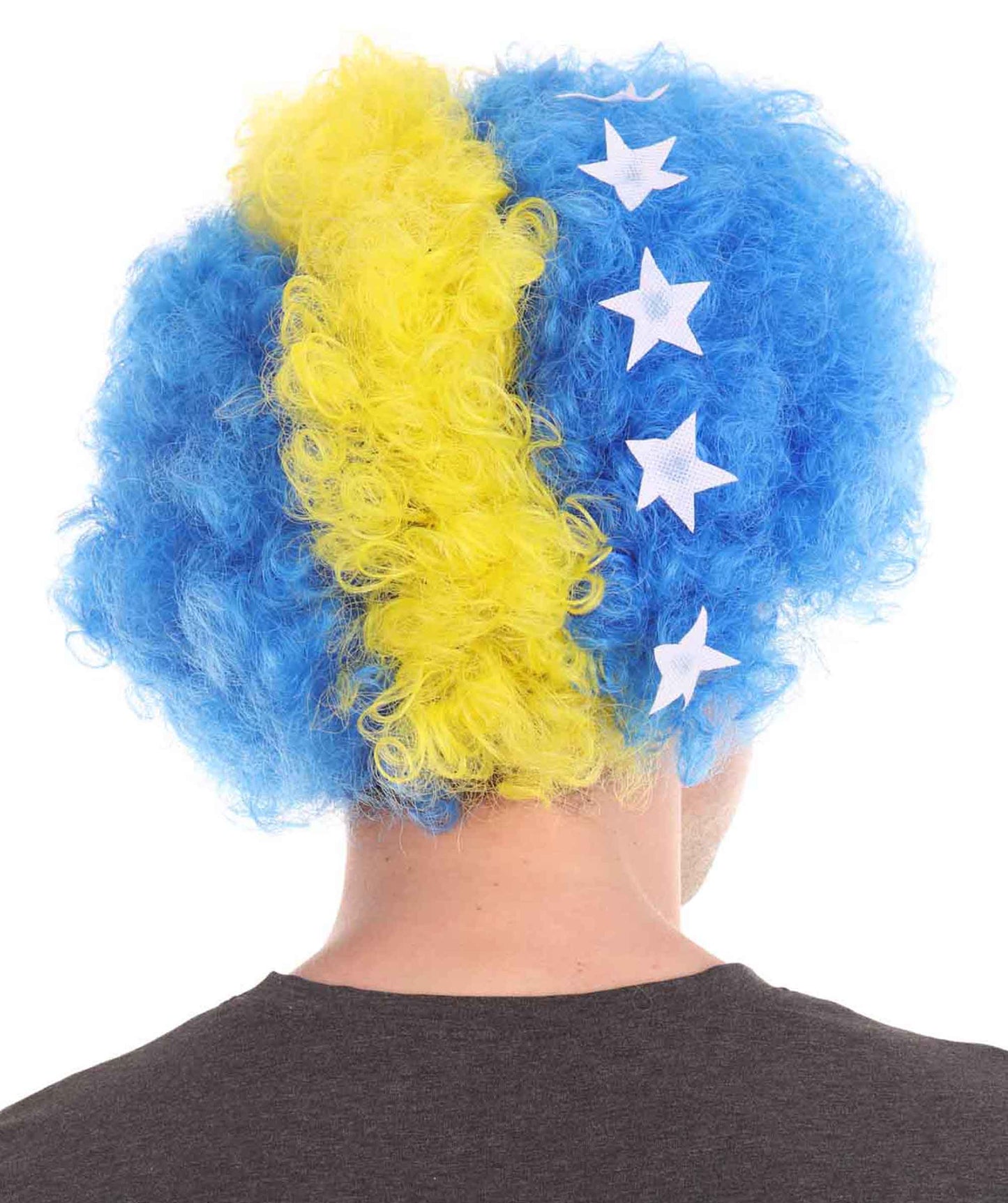 Bosnia and Herzegovina Sport Afro Fun Wig | Blue Yellow Wig