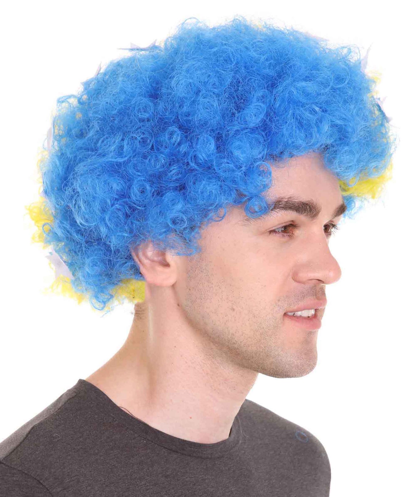 Bosnia and Herzegovina Sport Afro Fun Wig | Blue Yellow Wig