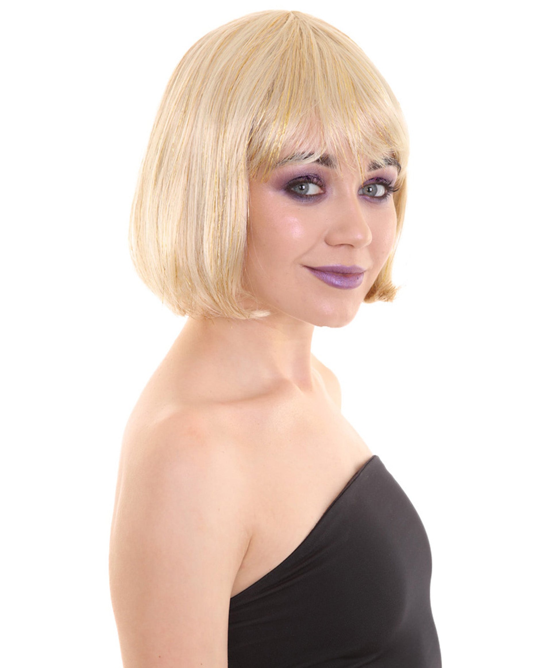 Gold Blonde Bob with Tinsel Halloween wig