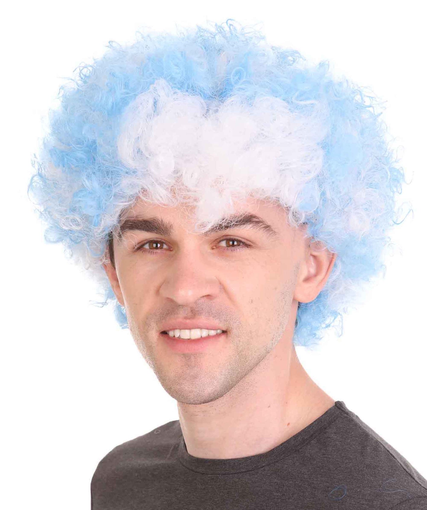 Greece Sport Afro Fun Wig | Blue White Super Size Jumbo Wig