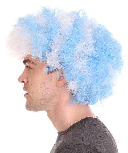 Greece Sport Afro Fun Wig | Blue White Super Size Jumbo Wig