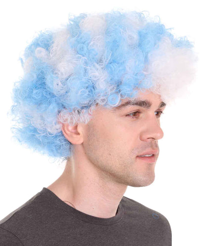 Greece Sport Afro Fun Wig | Blue White Super Size Jumbo Wig