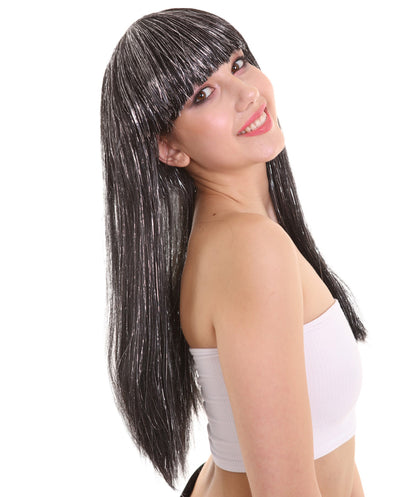 Long Baby Black Wig with Tinsel Highlights