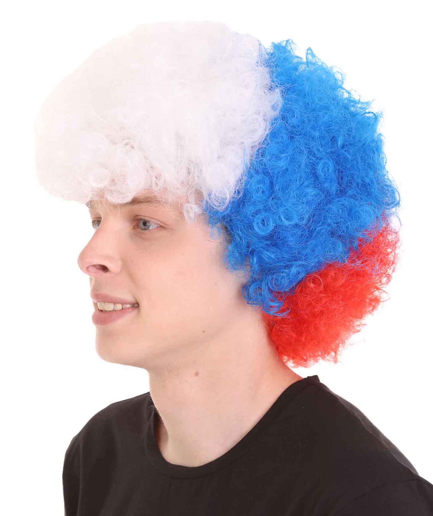 France Sport Afro Fun Wig | Red Blue White Afro Sports Wig