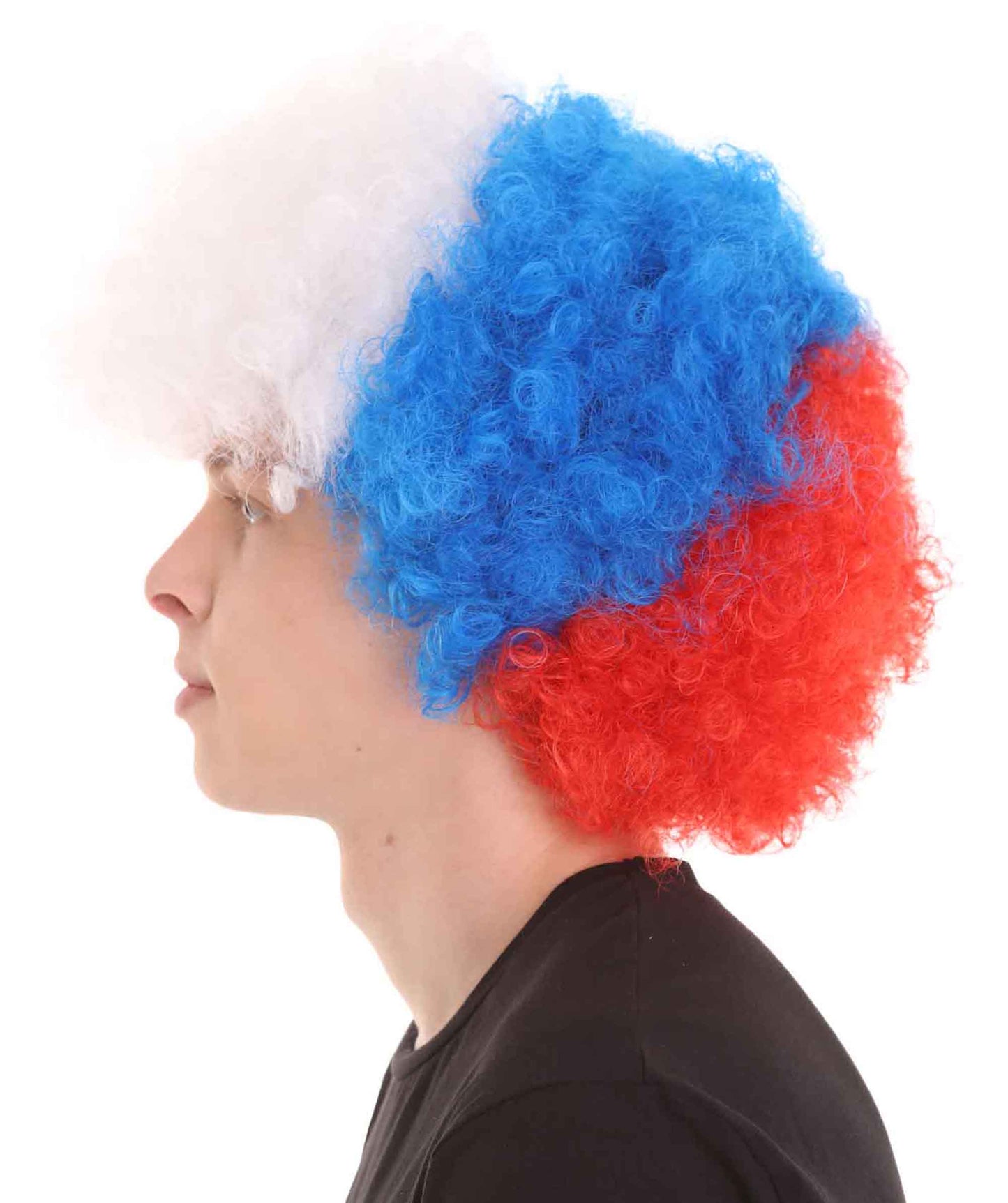 France Sport Afro Fun Wig | Red Blue White Afro Sports Wig