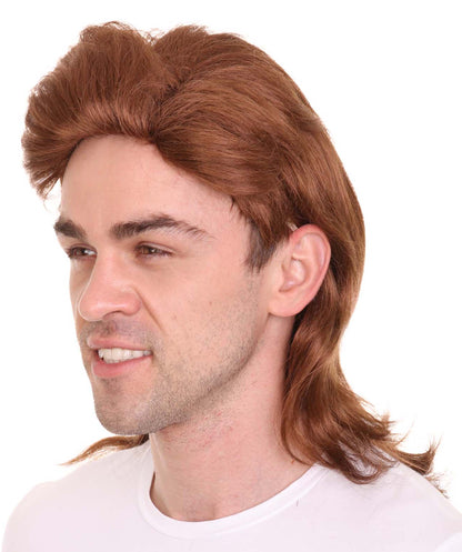 Brown 80's Mullet Men's Wigs | Celebrity  Halloween Synthetic Wig | Premium Breathable Capless Cap