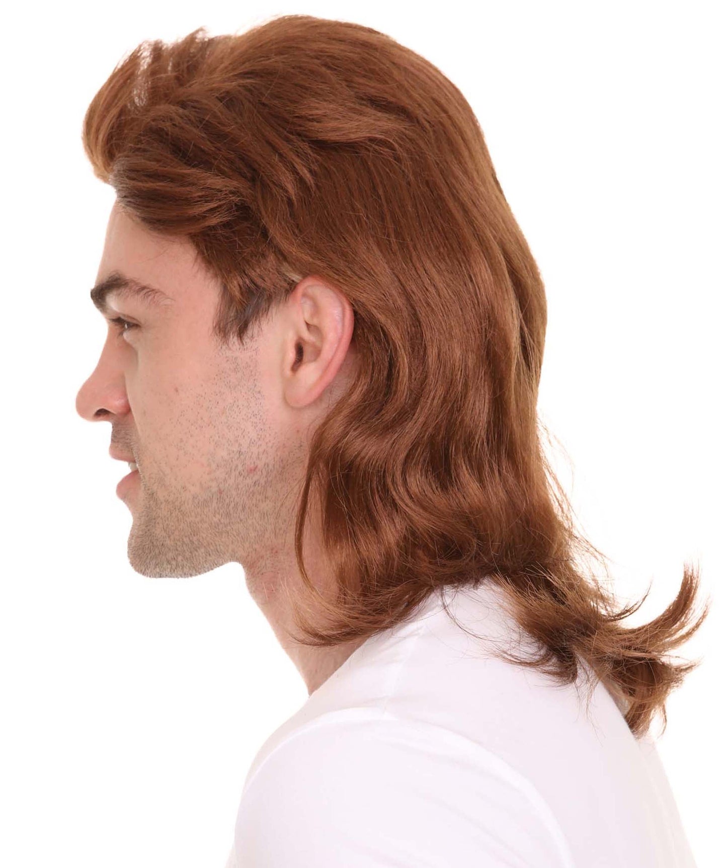 Brown 80's Mullet Men's Wigs | Celebrity  Halloween Synthetic Wig | Premium Breathable Capless Cap