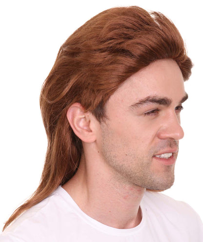 Brown 80's Mullet Men's Wigs | Celebrity  Halloween Synthetic Wig | Premium Breathable Capless Cap