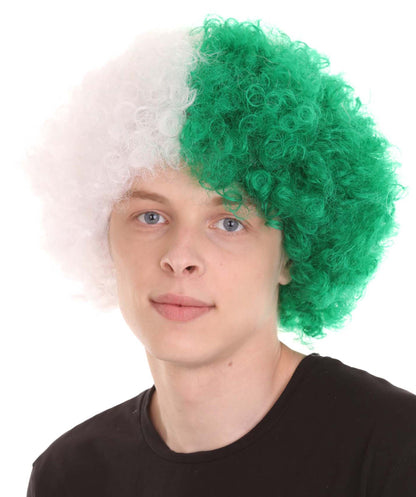 Jumbo Algeria Sport Afro Fun Wig | Super Sized White Green Wig