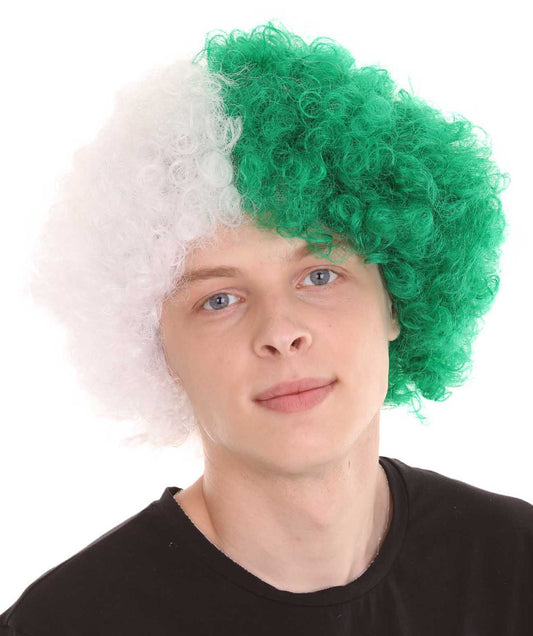 Jumbo Algeria Sport Afro Fun Wig | Super Sized White Green Wig