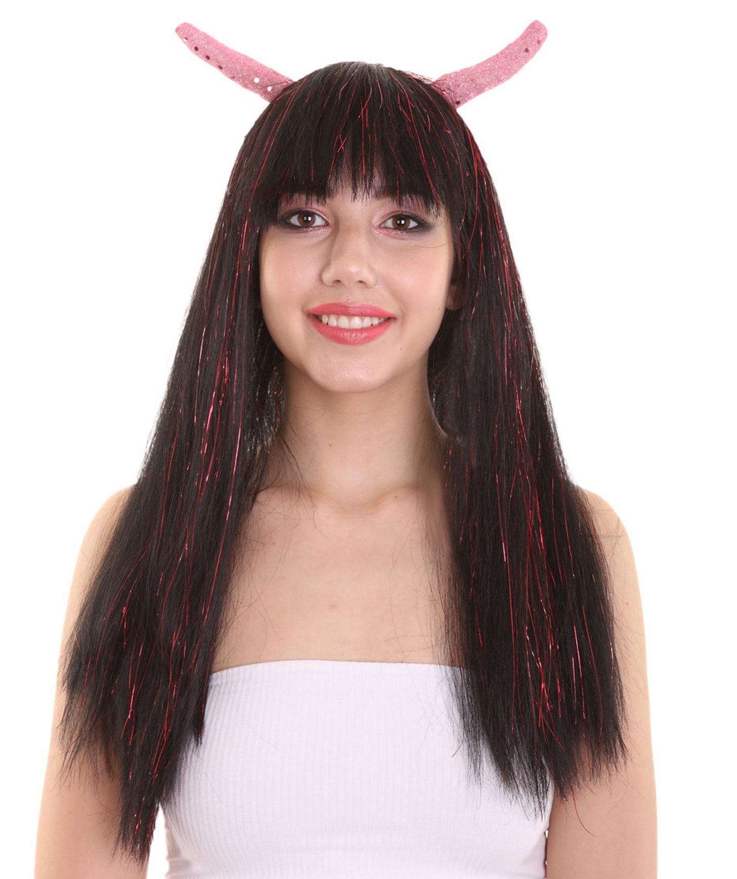 Long Red Tinsel Devil Rave Wig