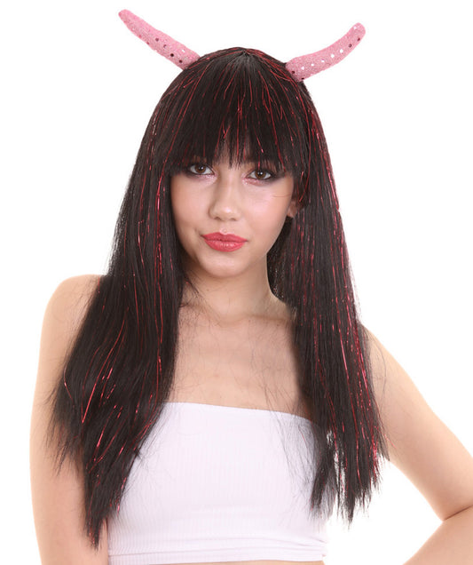 Long Red Tinsel Devil Rave Wig