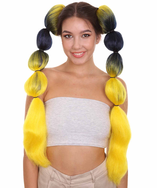 Nunique  Women's 16"Nunique Adult Women's 20" In. Grime Music Artist Twin Clipped Ponytails - Long Length Twin Electric Yellow and Dark Navy Gradient  Hair | Pryzm