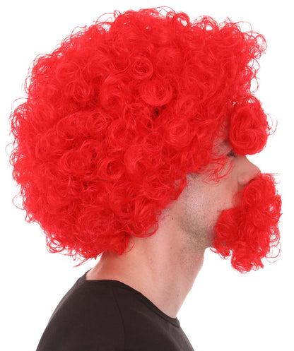 Men's Afro Wig With Eyebrow Full Mustache And Beard Set Red | Halloween Wig