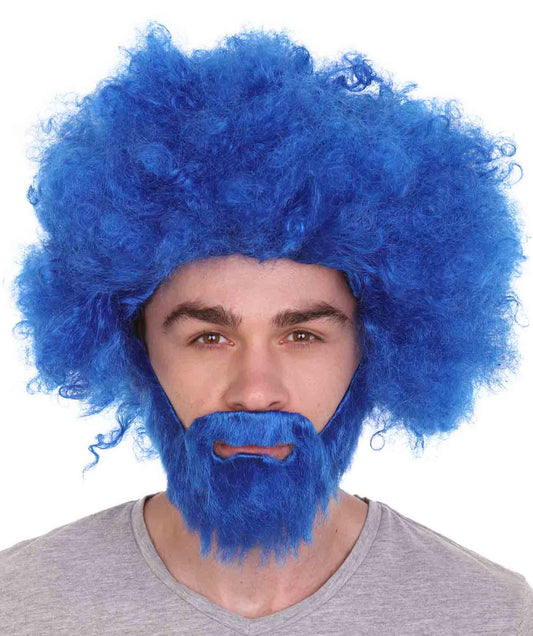 Blue 80's painter bob afro wig