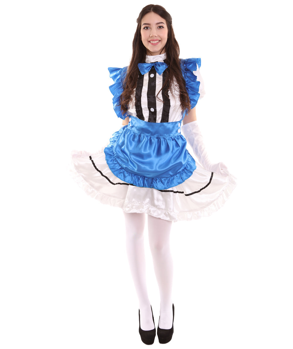 French Maid Royal Blue Uniform Costume 