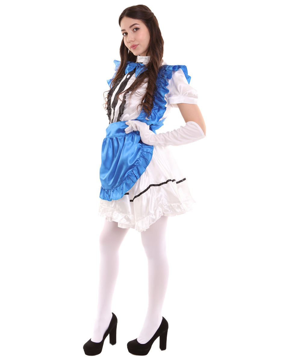 French Maid Royal Blue Uniform Costume 